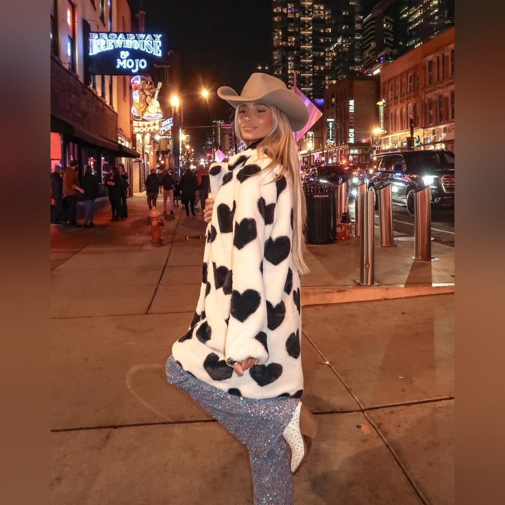 Black Hearts Faux Fur Lux Driving Midi Coat In Honey - Picture 5 of 5